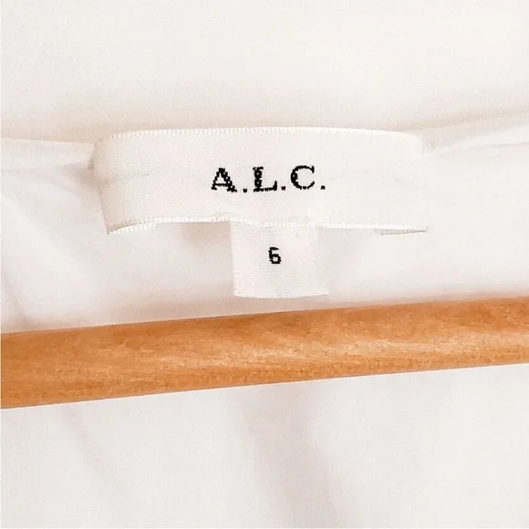 A.L.C. White Cara Puff Sleeve Split V neck Popover Cotton Blouse Size 6 - Picture 8 of 9